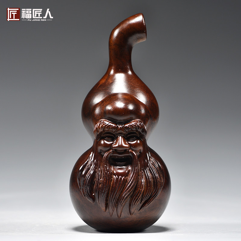 黑檀木雕寿星摆件实木葫芦