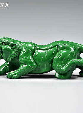 绿色木雕老虎摆件实木质雕刻工艺品家居装饰生肖动物送礼摆设礼品