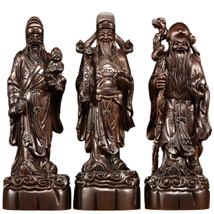 黑檀木雕福禄寿三星摆件实木家居客厅玄关装饰红木工艺品贺寿送礼