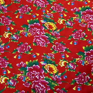 东北大花布面料 大花加厚桃皮绒印花面料 棉服羽绒服面料爆款