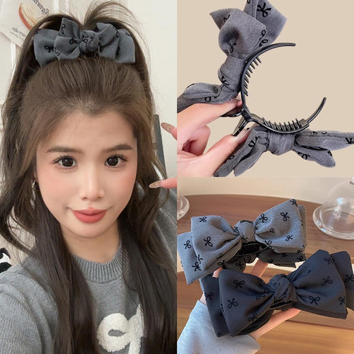 格雷系蝴蝶结发夹女高马尾丸子头抓夹2024新款发饰高级感夹子头饰