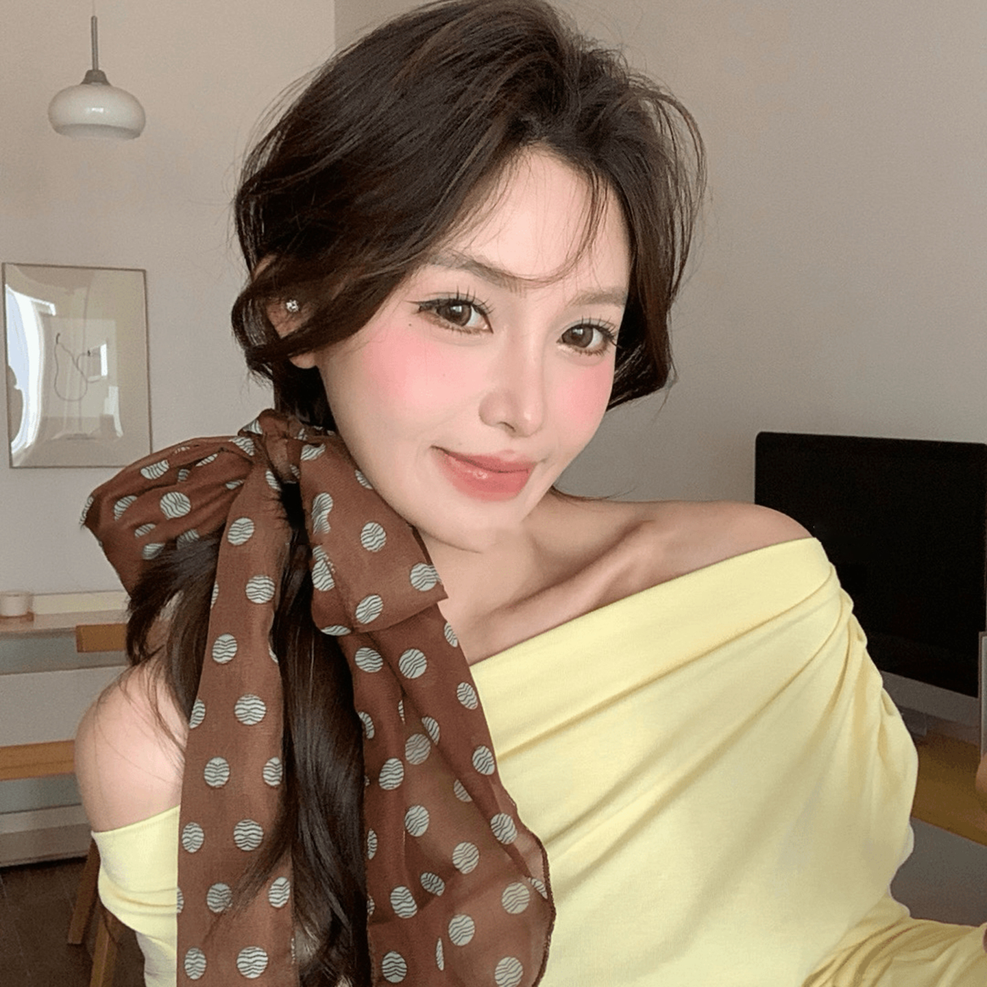 波点飘带丝巾法式复古百搭长条绑发丝巾配饰系脖女2025新款系领巾