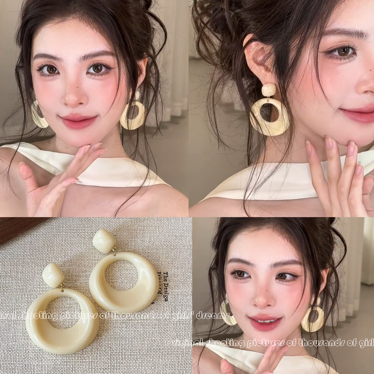 奶油白椭圆吊坠耳钉女2025新款爆款设计感耳环显脸小气质耳坠耳饰