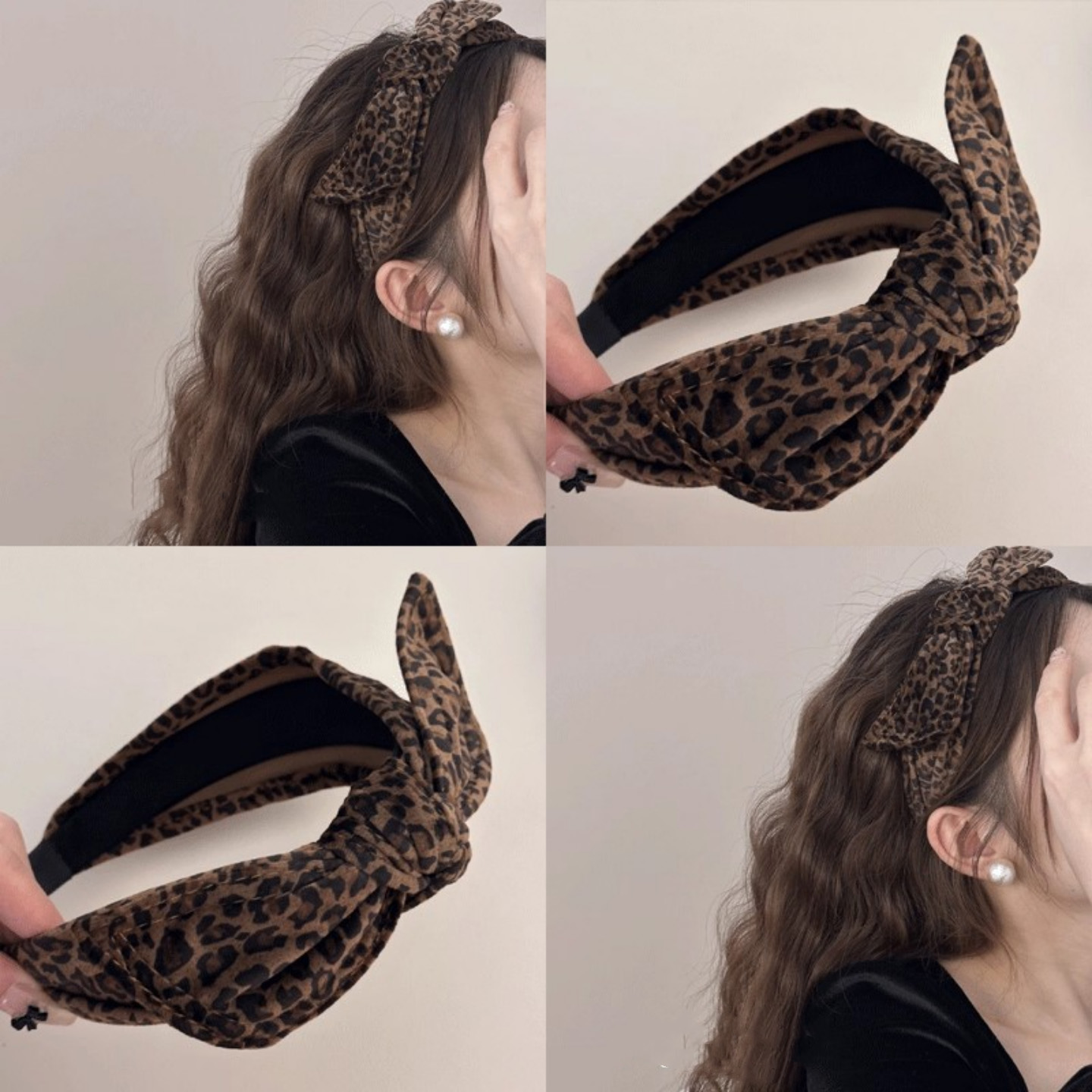 韩版豹纹蝴蝶结发箍女网红宽边打结头箍外出压发发卡百搭复古发捆