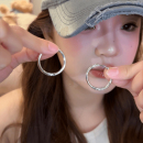 日韩时尚 银色圈圈耳环女2025新款 小众设计感几何图案耳钉气质耳饰