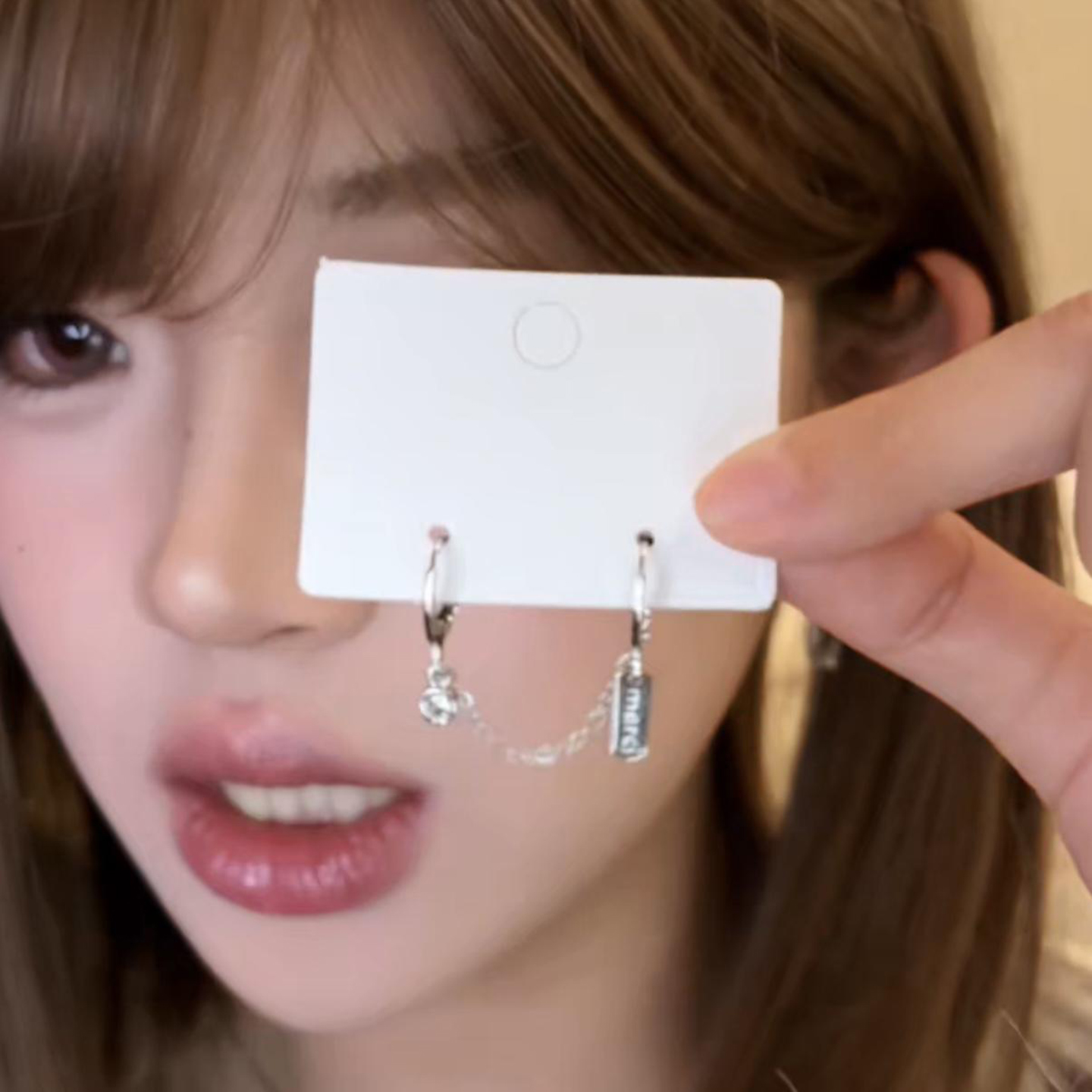 银色链条字母双圈耳扣女2025新款爆款耳环小众设计感高级气质耳饰