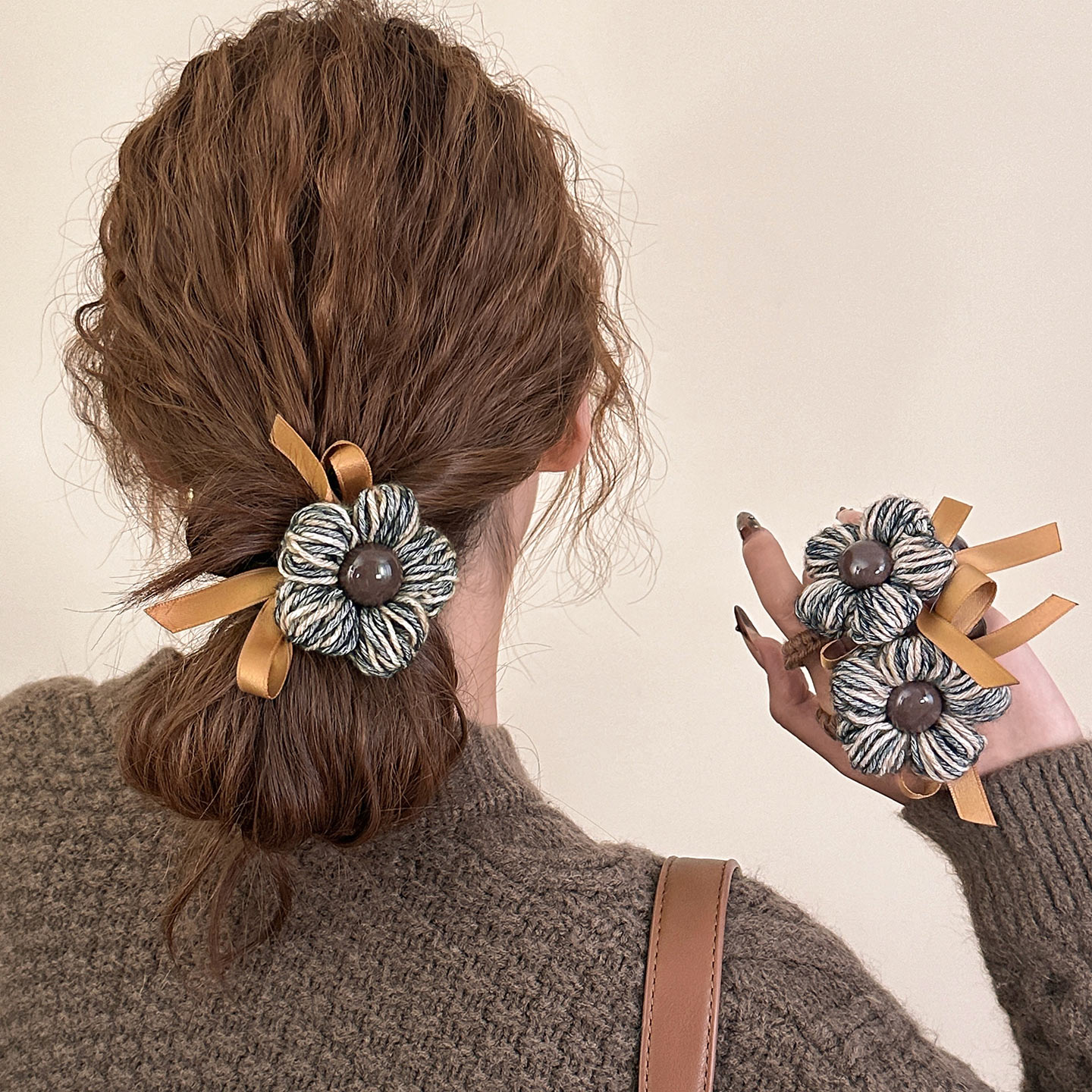 毛线花朵蝴蝶结发圈懒惰风发绳