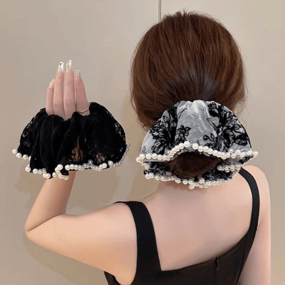 刺绣珍珠大肠发圈女2025新款高级感皮筋气质扎头绳低马尾发绳发饰
