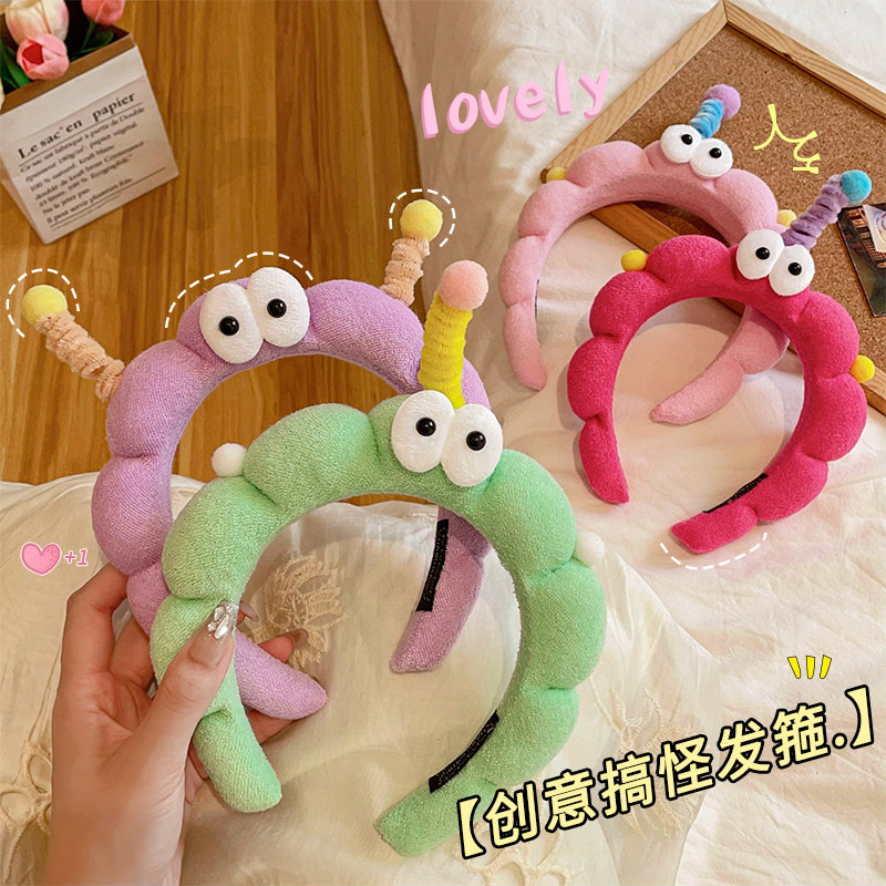 可爱大眼仔毛绒发箍搞怪扭扭棒发卡秋冬压发洗脸化妆网红头箍发饰