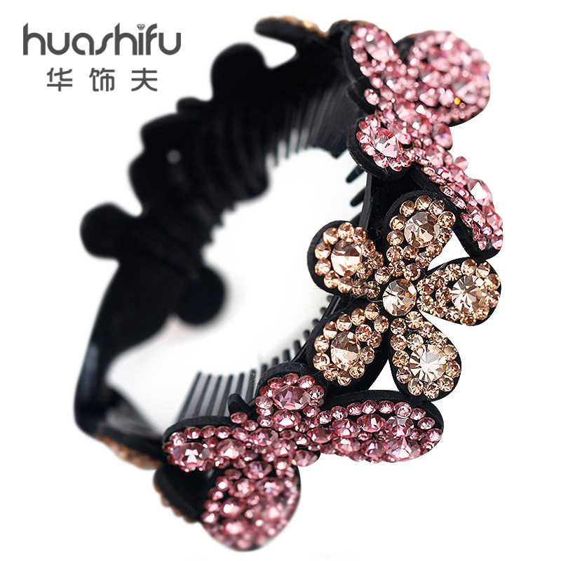 水钻蝴蝶结盘发发抓树叶花苞头夹丸子头发夹后脑勺扭夹成人发饰女