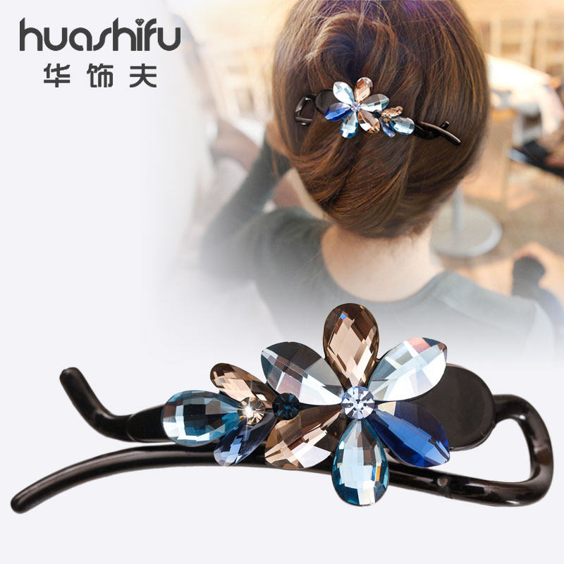 花朵水钻气质扭夹设计感韩式盘发发夹后脑勺一字夹网红夹子2022新
