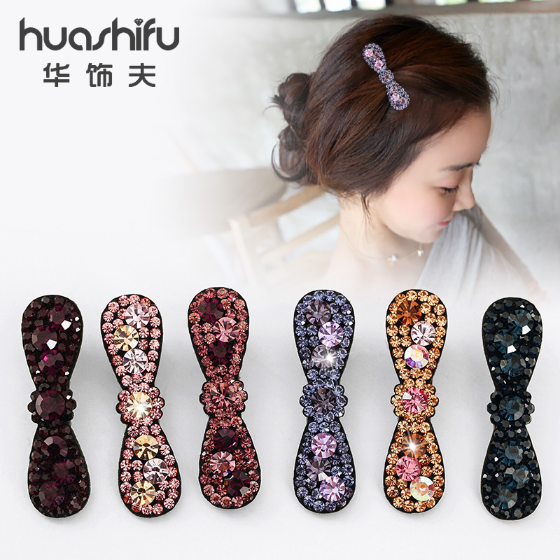 刘海夹前额气质网红韩国皮质鸭嘴小发夹水钻边夹女侧边蝴蝶结头饰