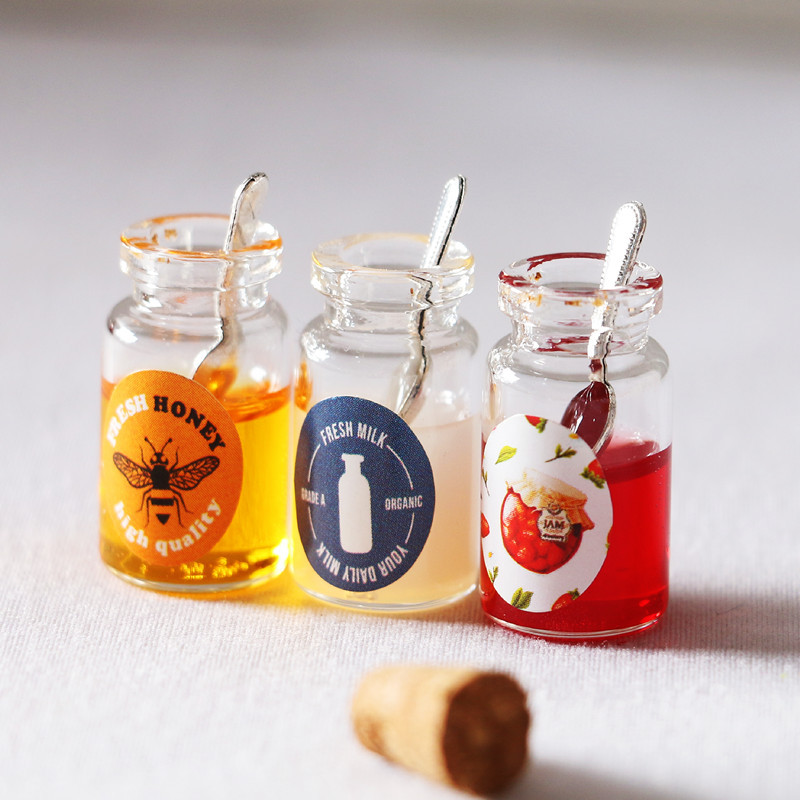 dollhouse 娃娃屋 仿真 微缩 牛奶蜂蜜草莓果酱 食玩模型扭蛋周边