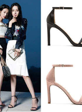 2026年夏季新款网红明星同款高跟鞋黑色百搭性感一字扣带细跟凉鞋