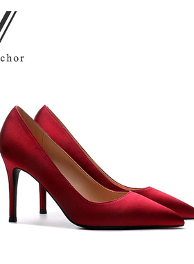 婚鞋女2024新款新娘结婚伴娘秀禾鞋敬酒鞋性感尖头细跟红色高跟鞋