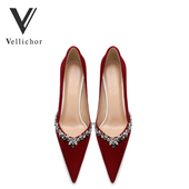 女不累脚新娘红色婚鞋 VELLICHOR2024年新款 尖头细跟高跟鞋 不累脚