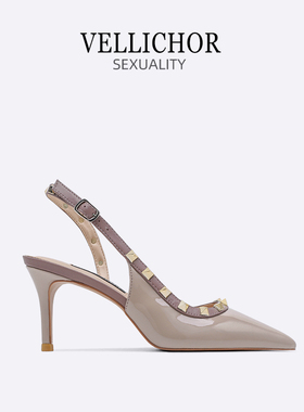 凉鞋女2024年新款女夏季尖头细跟后带铆钉鞋包头后空性感柳丁外穿