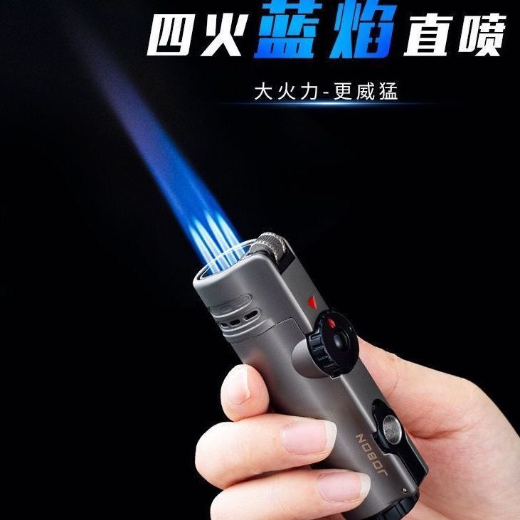 中邦防风充气砂轮打火机透明气仓四头蓝焰直冲创意雪茄定制刻字潮
