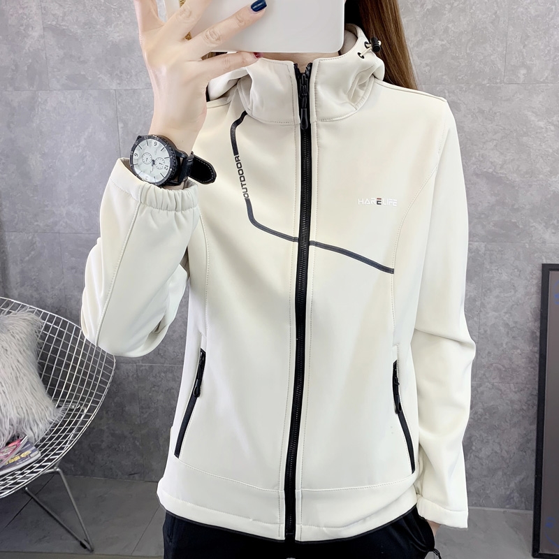 女款潮牌防风雨户外复合绒软壳衣