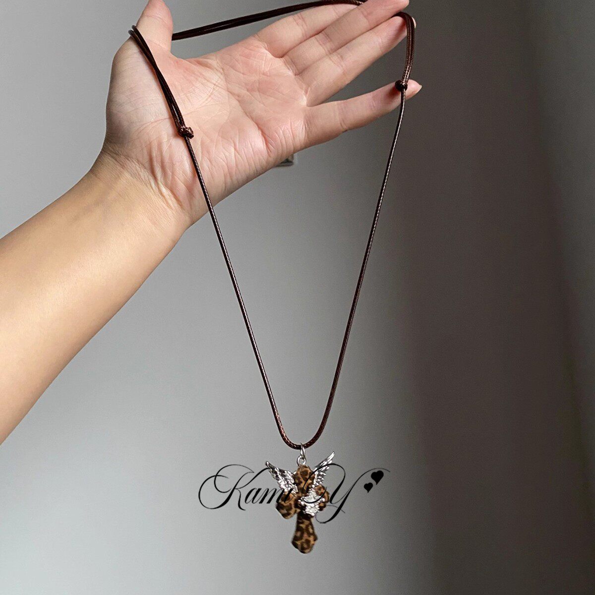 天使翅膀豹纹十字架闪钻星星项链