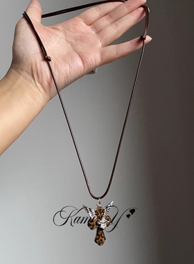 天使翅膀豹纹十字架闪钻星星项链