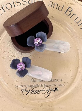 韩系紫色锆石醋酸花朵边夹女轻奢小众设计高级感时尚气质刘海夹