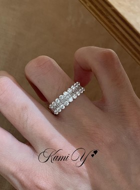 璀璨星河蕾丝排钻银色戒指女