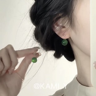 KAMI Y新中式国风绿色球球耳环女时尚气质优雅百搭显白高级感耳饰