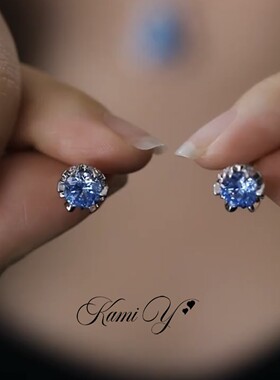 清冷感海蓝色锆石耳钉女简约小众设计轻奢气质独特百搭养耳洞耳饰