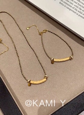 KAMI Y法式小香风黑金编绳微笑虎眼石项链女轻奢气质小众设计颈链