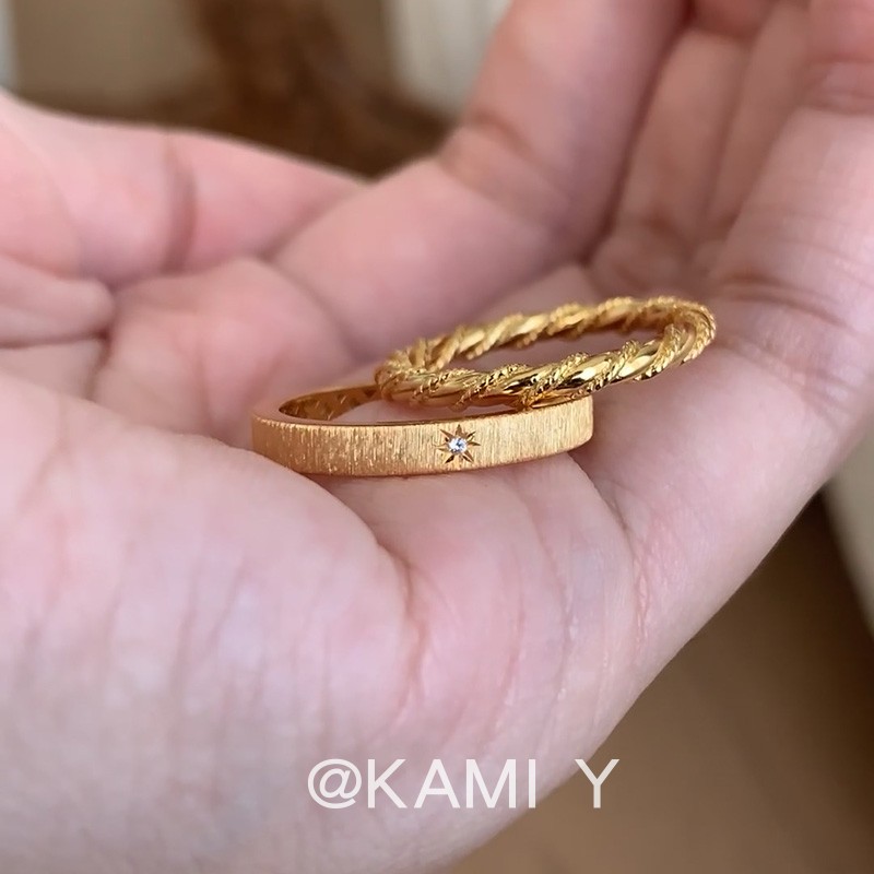 两件套中古vintager芒星拉丝戒指