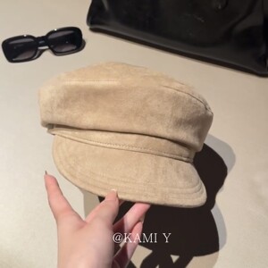 韩版气质款麂皮绒八角帽女时尚显瘦小纯色贝雷帽秋季休闲时装帽子