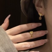 清冷感镶嵌黄水晶吊坠金花朵耳钉2025年新款 萤火橙花 耳环耳饰