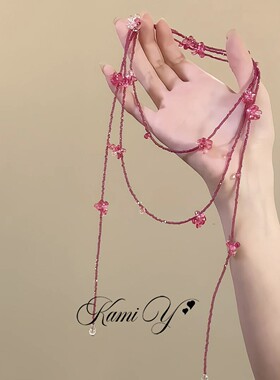 多层叠戴琉璃花朵串珠项链女