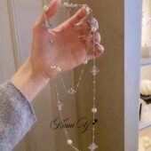 高级感银色鸢尾花珍珠项链女长款 设计感重工百搭气质秋冬毛衣链