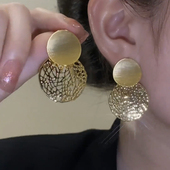 高级感网状镂空圆片耳环女轻奢小众设计冷淡风耳饰2025新款 爆款