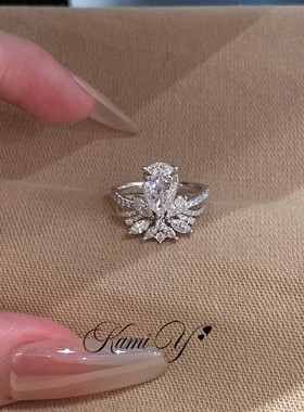 法式爆闪银色满钻皇冠戒指女奢华
