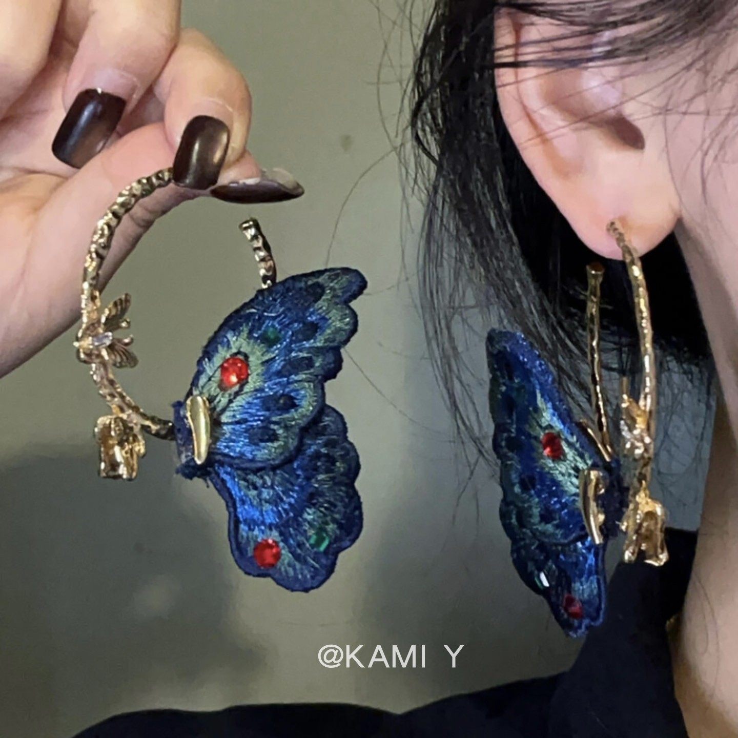 新中式国风刺绣蓝色蝴蝶耳环复古时尚高级感个性精致气质百搭耳饰,饰品/流行首饰/时尚饰品新,耳环,淘宝优惠券,粉丝福利购,淘宝优惠卷