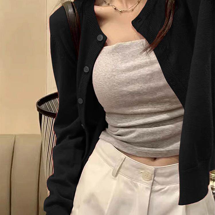 春款黑色针织开衫女装新款2025年外搭短款毛衣外套长袖上衣打底衫