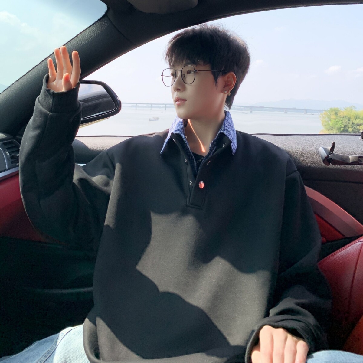 W205 秋季假两件衬衫卫衣 P47 灰色 黑色 M到3XL