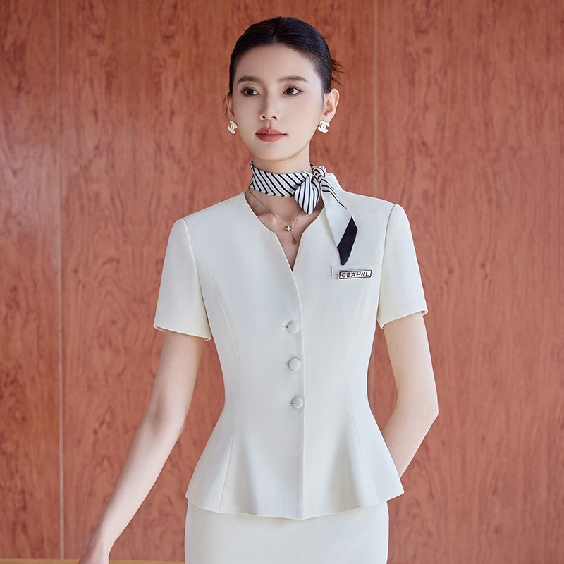 白色西装套装女夏职业气质女神范高端前台工装美容院珠宝店工作服