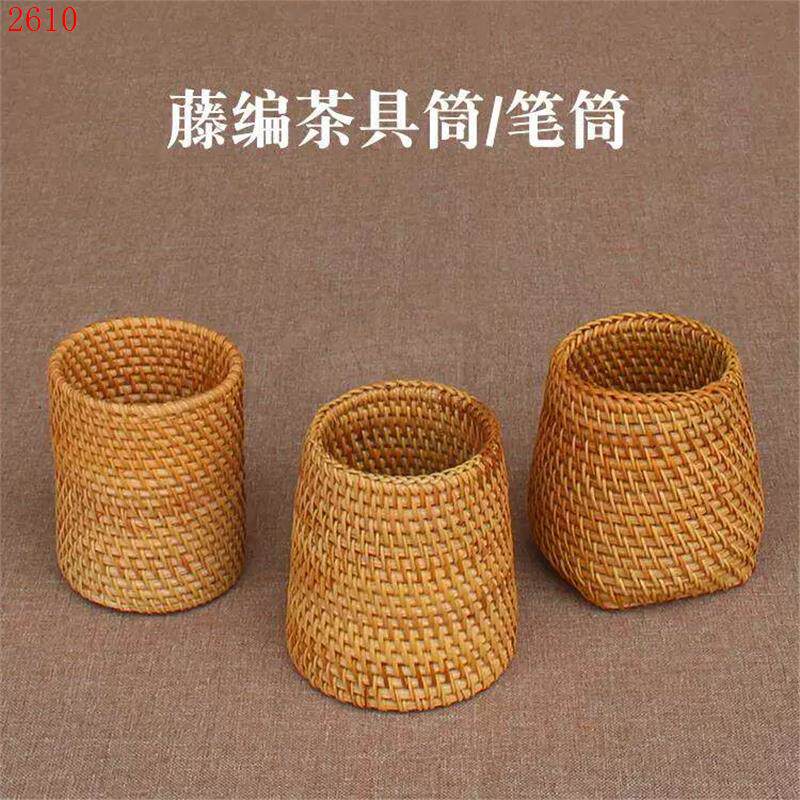越南秋藤编笔筒 茶具竹茶夹茶勺茶针 普洱茶六君子茶道配件收纳筒