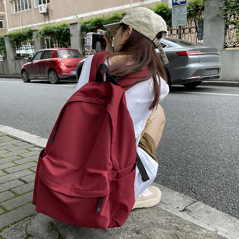 小众书包美式高街红色潮流大容量初中高中女生女士双肩背包高颜值