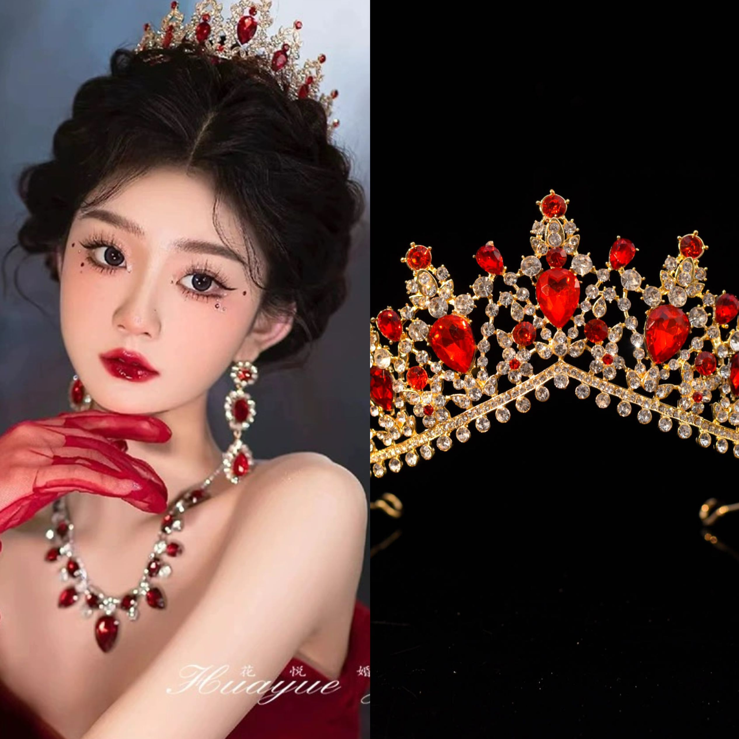 红宝石皇冠镀金新娘婚纱王冠女王