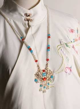 汉服璎珞背云明制云锁仿珍珠新款