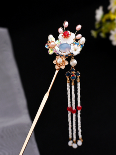 皇禹翔原创古风汉服发簪头饰景泰蓝宝石发叉流苏步摇发冠宋制发饰