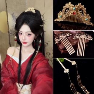 汉服异域风唐制发冠套装明制古风镀金配饰古风战国袍饰品新款簪子