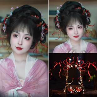 古风汉服新娘头饰晨袍发饰反重力发绳中式汉服红色对夹超仙配饰品