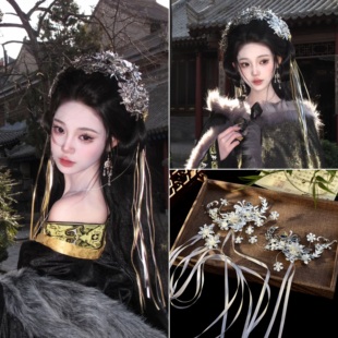 新款鸿门宴COS双色虞姬皮绳头饰苗银旅拍汉服古风发饰刘翊菲同款