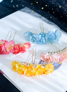 汉服绢花发饰花朵明制珍珠排簪